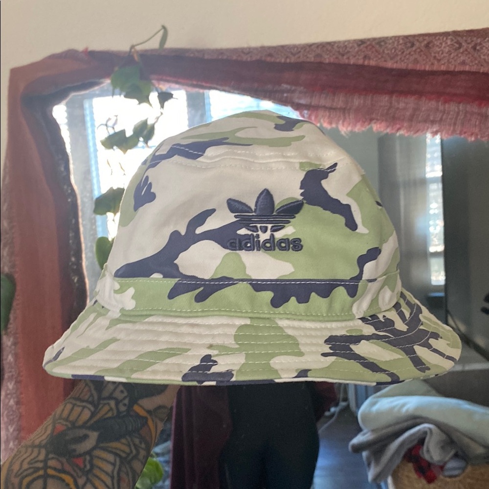 Adidas Kids Camo Bucket Hat - Green and White